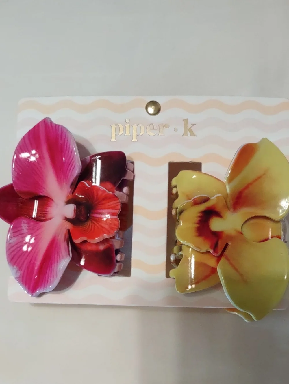 Piper K NWT Orchid Flower Hair Claw Clip Set 2 Pack Tropical Summer